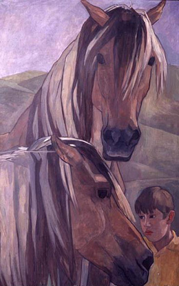 Zwei Pferde und ein Knabe, um 1939